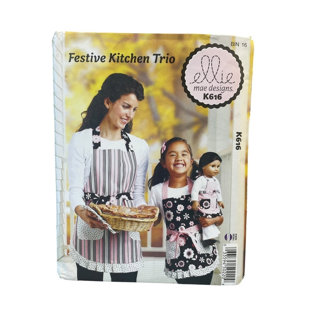 ellie mae designs K616 Misses Girls Doll Apron Pot Holders S M L Sewing Pattern‎